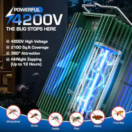 Solar & USB Powered Bug Zapper, Mosquito Zapper with 2100 sq ft of Coverage & 4500V Killing Grid