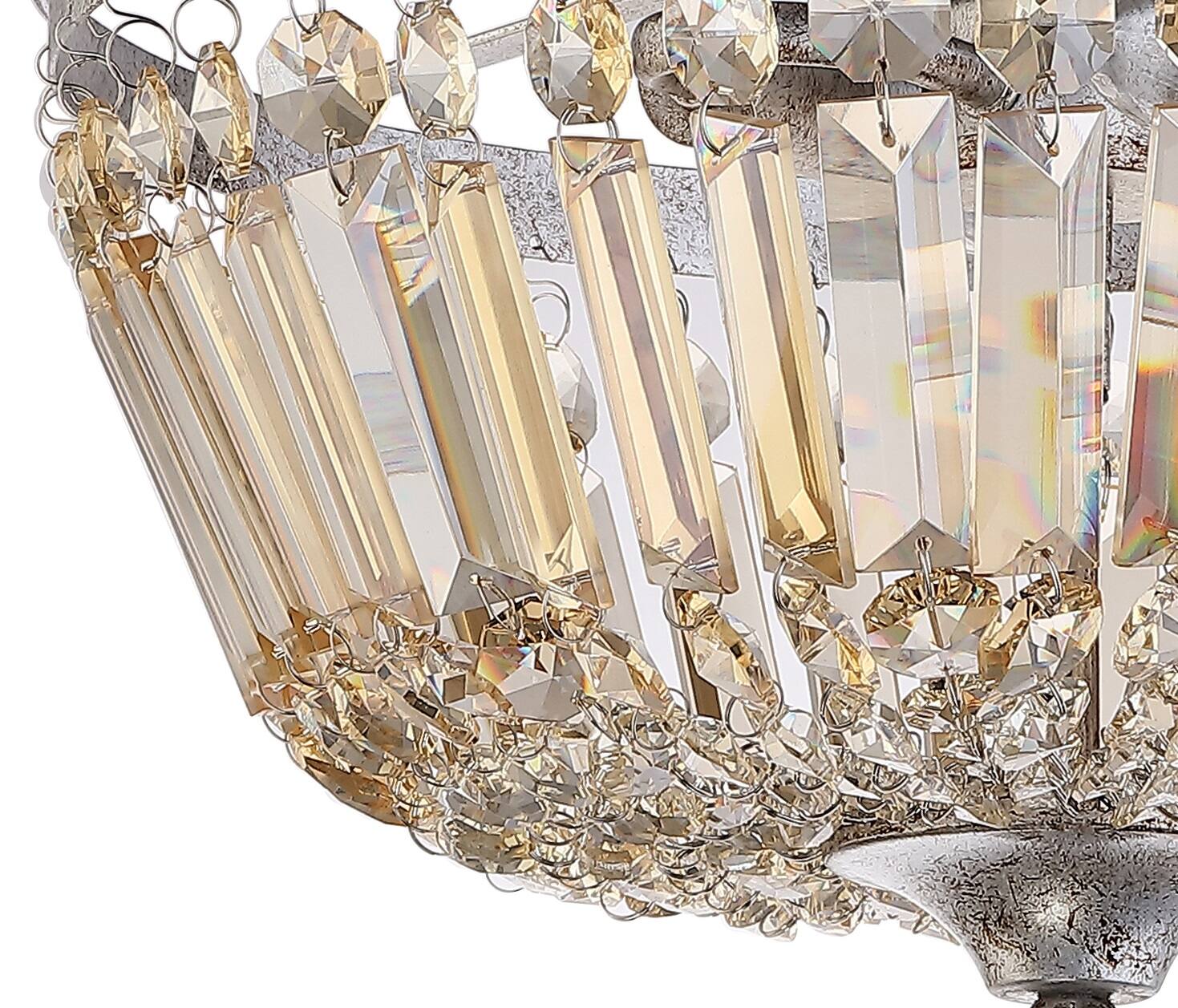 Alt View 4. Jonathan Y - Caleb 14.2" 3-Light Crystal / Metal LED Semi-Flush Mount, Antique Silver/Amber - Antique Silver/Amber.