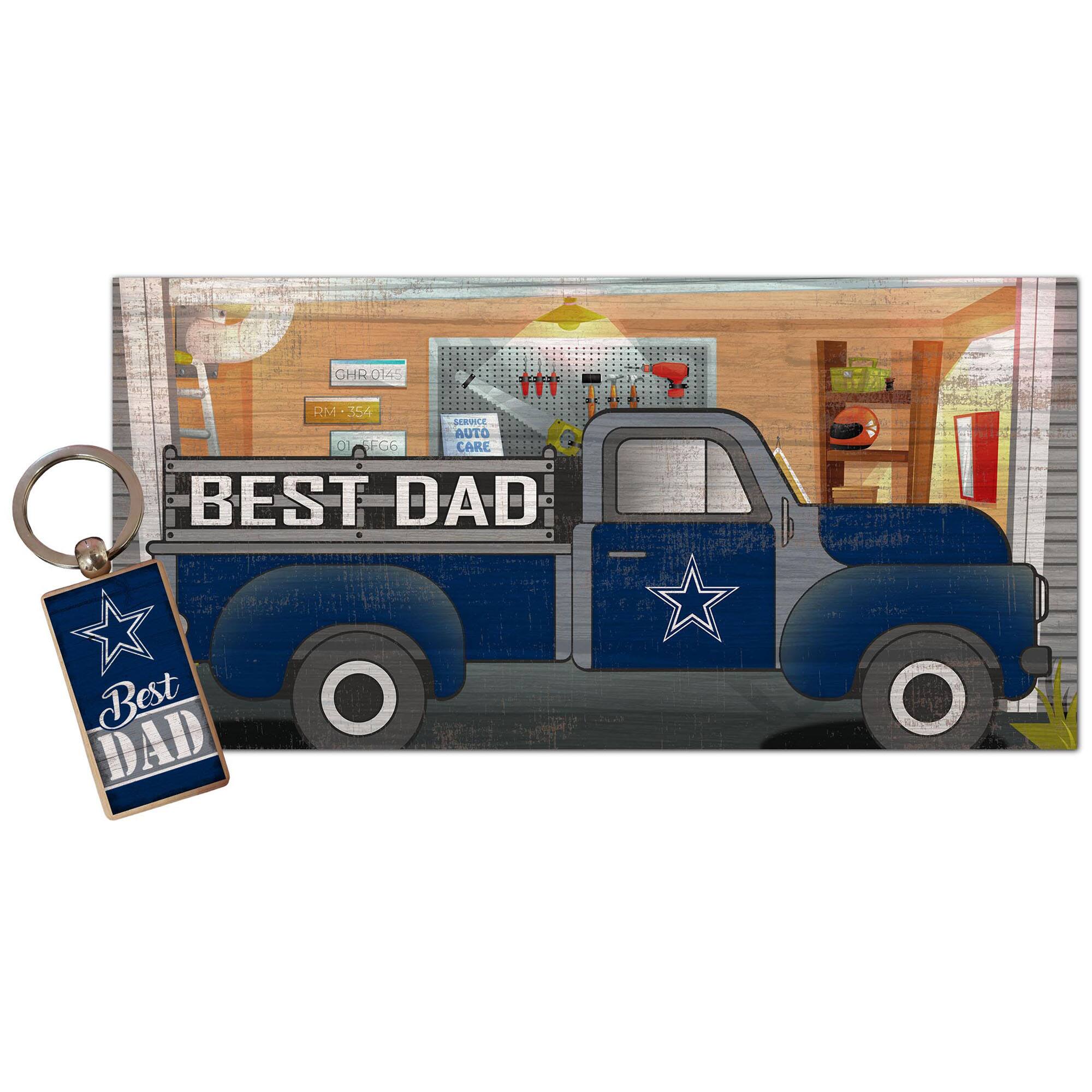 Dallas Cowboys 6'' x 12'' Best Dad Truck Sign & Key Chain Bundle