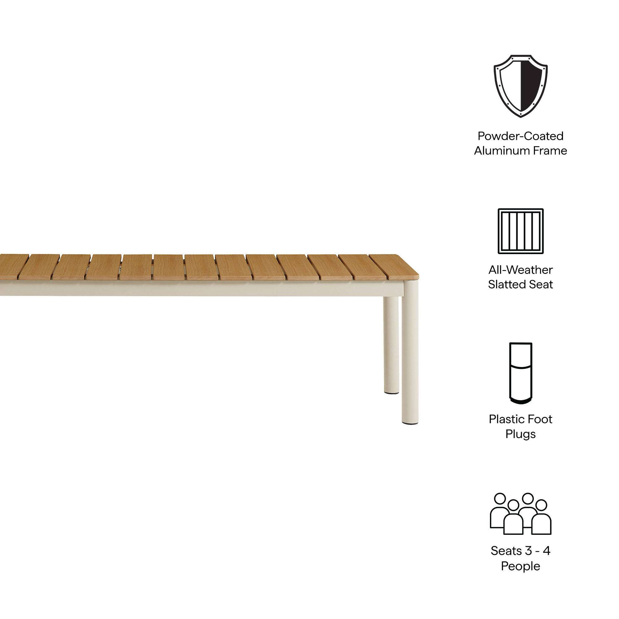 Powder-Coated Aluminum Frame  
All-Weather Slatted Seat  
Plastic Foot Plugs  
Seats 3-4 People
