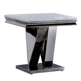 Manhattan Lane - Vily Side End Table, 24 Inch Faux Marble Top, V-Style Chrome Pedestal - White, Chrome