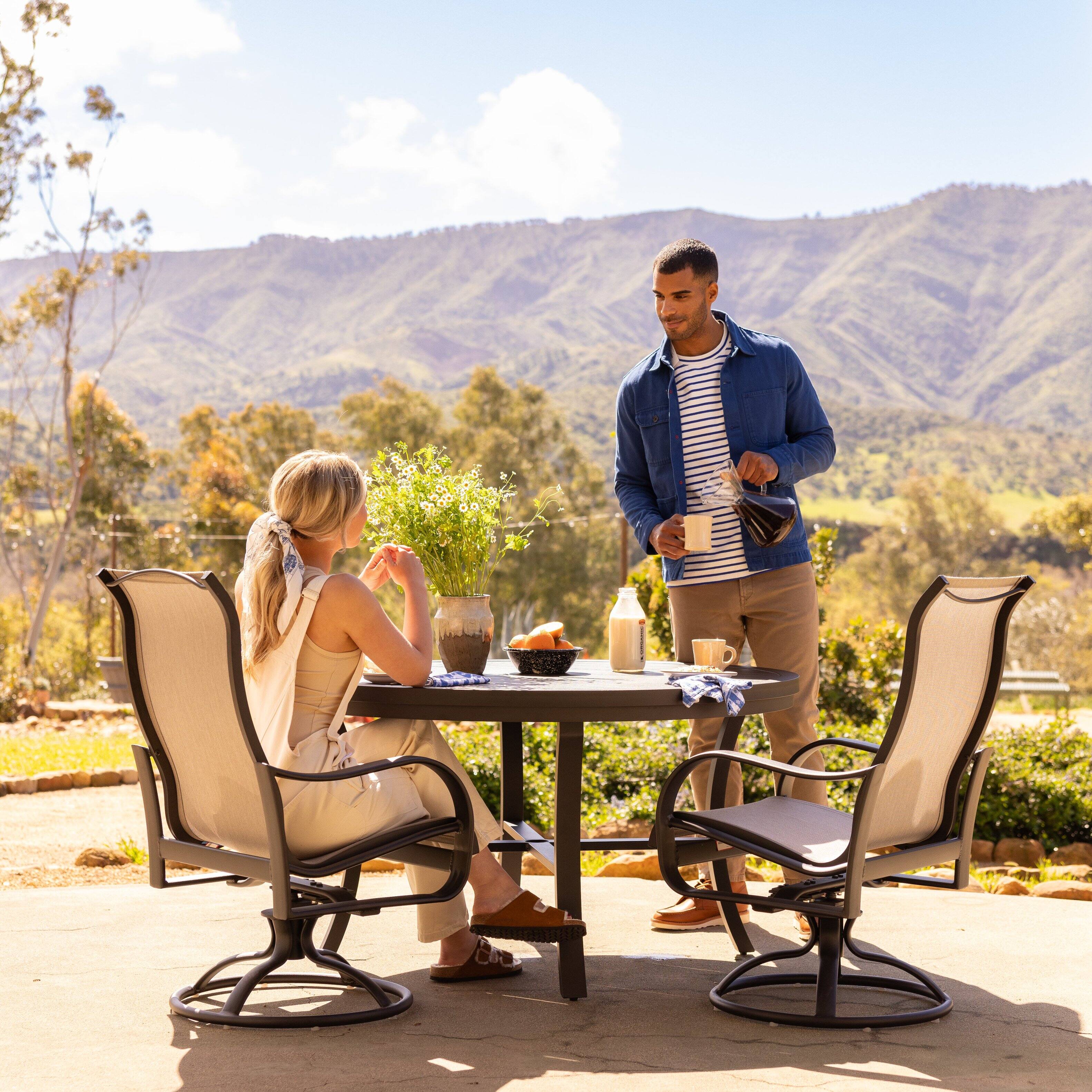 Angle. Yardbird® - Pepin 7 Piece Rectangular Outdoor Dining Set with Swivel Rocking Chairs - Sierra.