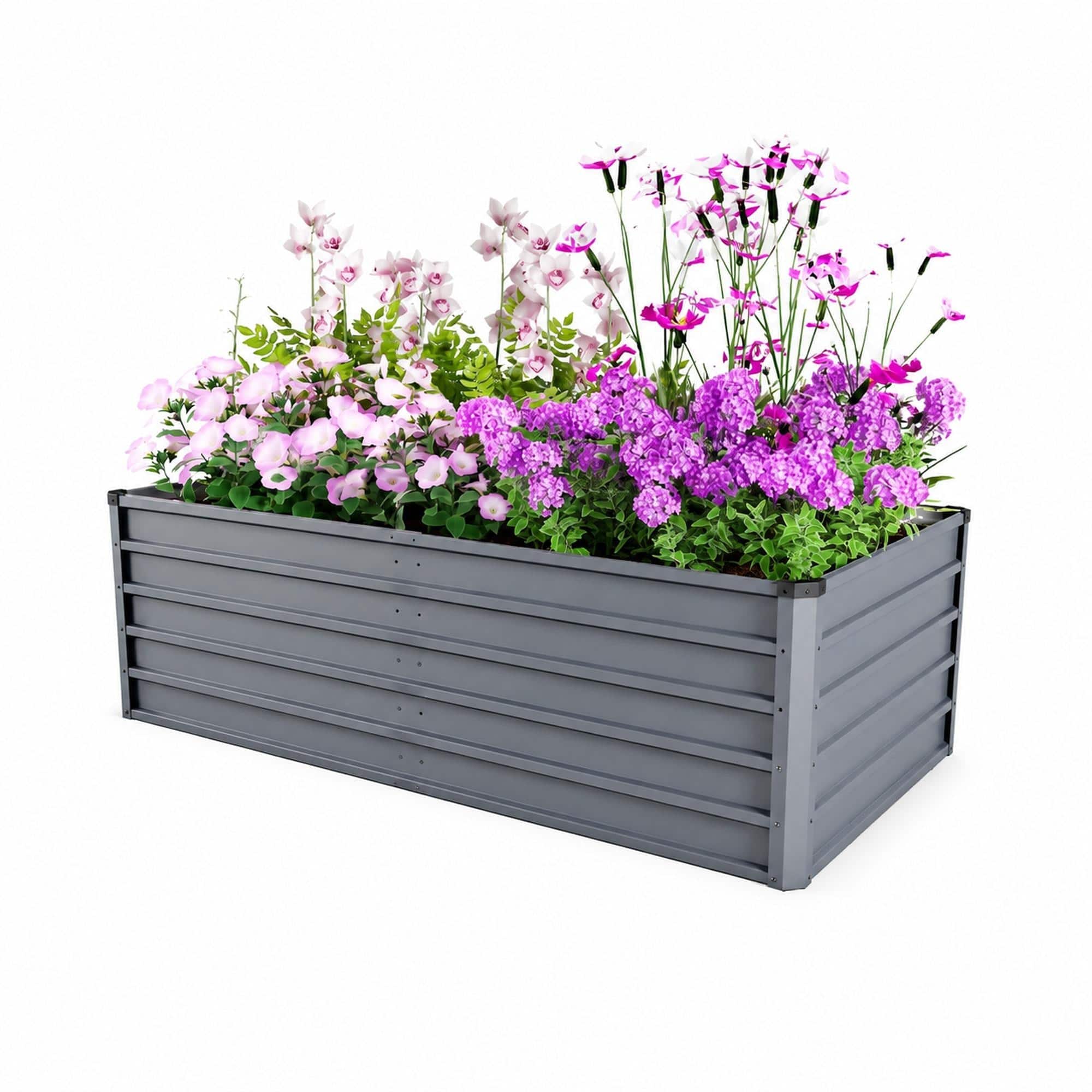 RYHNUYNE - Large 6x3x2ft Raised Garden Bed Kit 2 Pack Galvanized Metal Planter Boxes for Vegetables Flowers Herbs - Grey