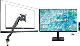 Acer - Vero 24" FHD IPS Monitor, 4ms Response Time, Anti-Glare, VGA w/HDMI cable, DKZ Hub & Single Mount Arm - Black