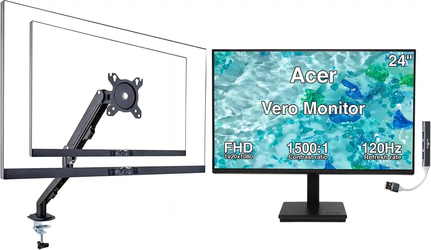 Acer  
24"  
Vero Monitor  
FHD 1920x1080  
1500:1 Contrast ratio  
120Hz Refresh rate