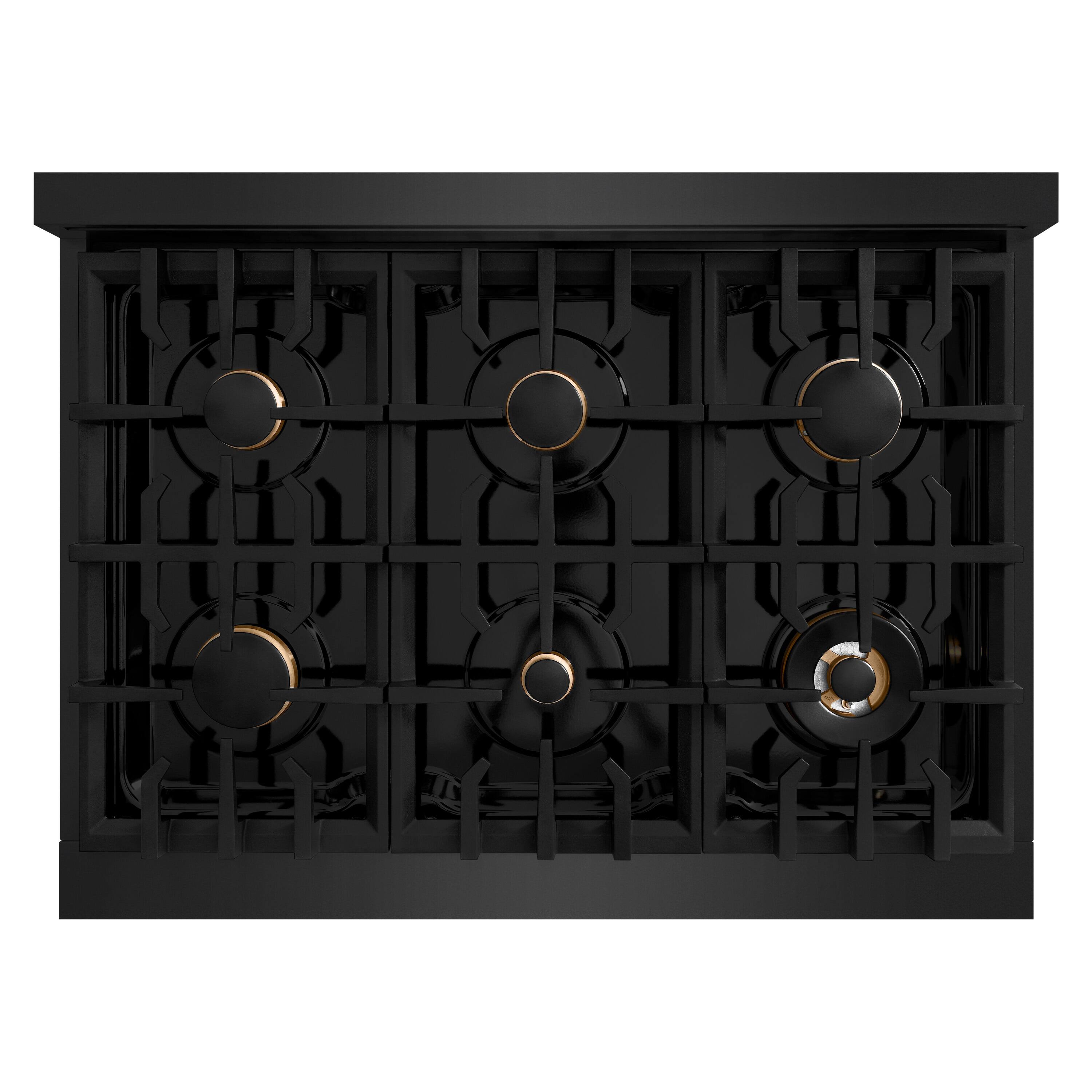Alt View 1. ZLINE - ZLINE Autograph 36" Select Dual Fuel Black Stainless Range w/ Gold Accents (HDRBZ-36-G) - Black.