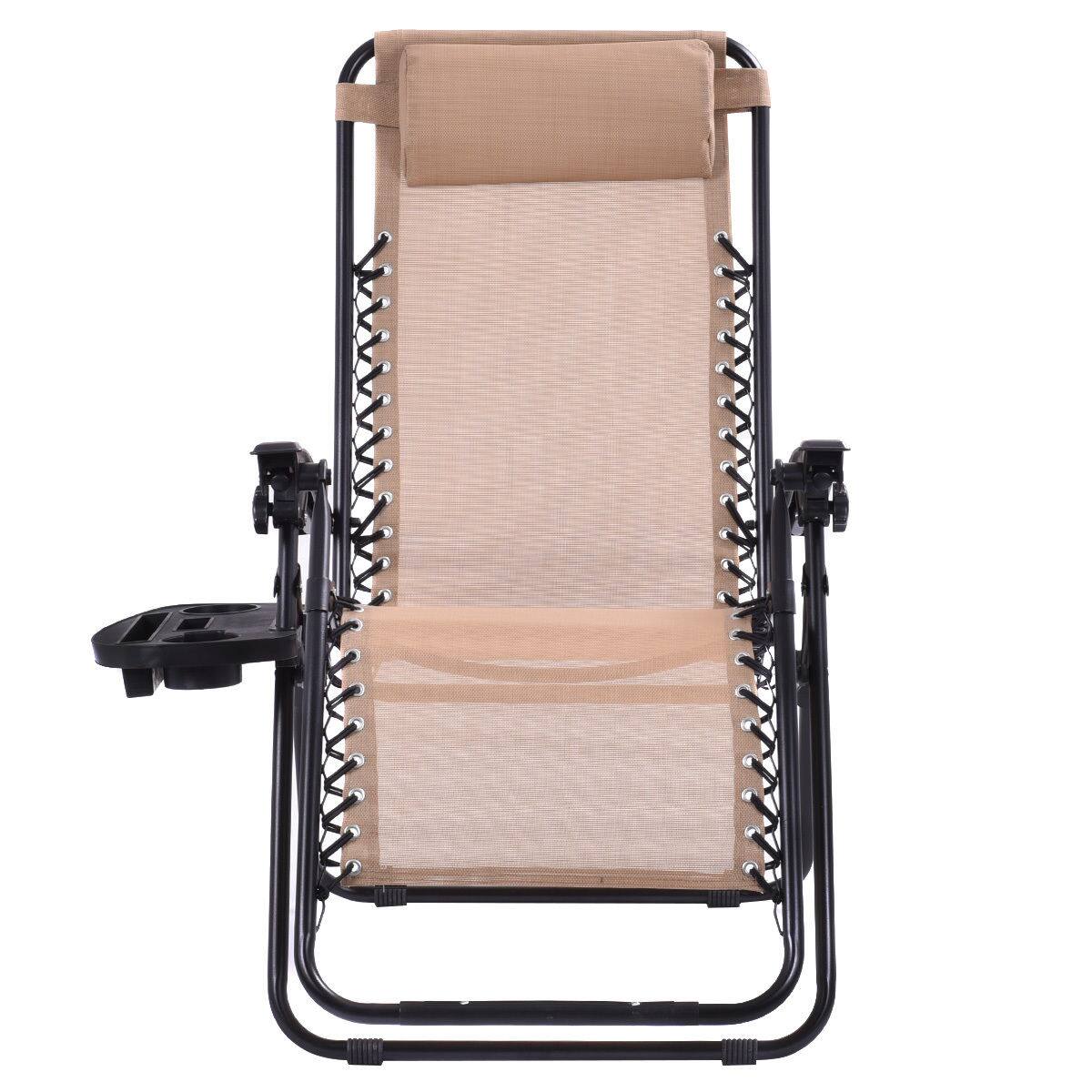 Alt View 8. Costway - Costway 2PCS Zero Gravity Chairs Lounge Patio Folding Recliner  W/Cup Holder - Beige.