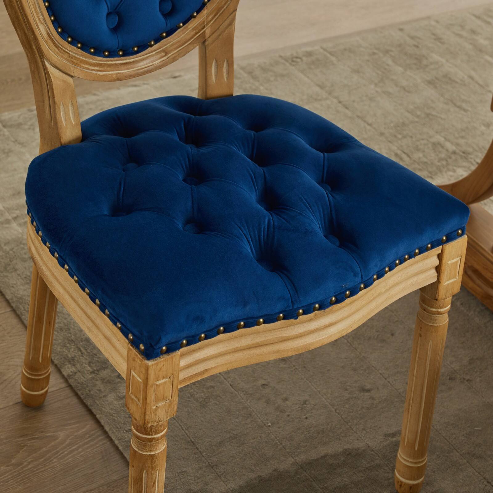 Alt View 7. Tiramisubest - French Style Hand-pulled buckle decoration Velvet artificial leather Dining Chair with Nailhead Trim,Set of 2,Blue - Blue.