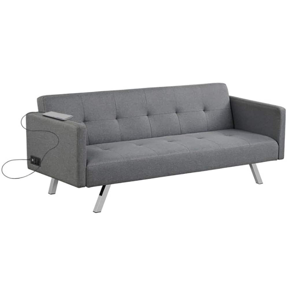 Kadyn - Loveseat Sofa, Modern Couch, 3 Seat Convertible Linen Fabric Futon Sofa with USB and Power Strip-Gray - Gray