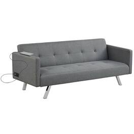 Kadyn - Loveseat Sofa, Modern Couch, 3 Seat Convertible Linen Fabric Futon Sofa with USB and Power Strip-Gray - Gray