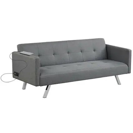 Front. Kadyn - Loveseat Sofa, Modern Couch, 3 Seat Convertible Linen Fabric Futon Sofa with USB and Power Strip-Gray - Gray.