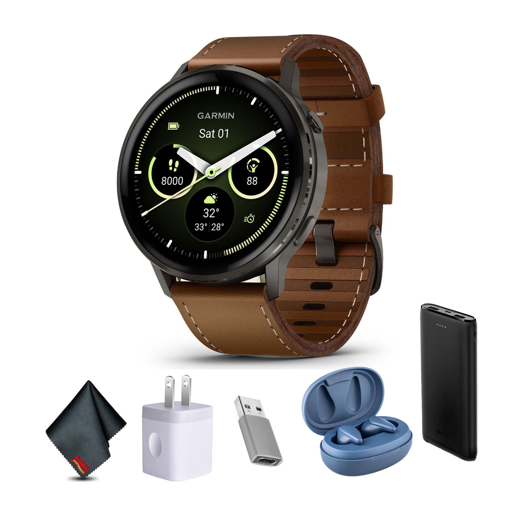 Garmin - Venu 4, 45mm, Advanced Health and Fitness GPS Smartwatch, Slate with Brown Leather Band - Slate with Brown - (2025)