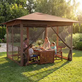 Mondawe - 11.5 x 11.5 FT Pop-Up Canopy Tent with 4 Mesh Sidewalls and Carry Bag - Brown