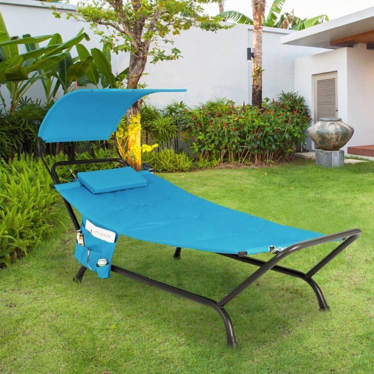 Left. Hivvago - Blue Polyester Chaise Lounge Chair Hammock with Canopy and Storage Bag - Blue.