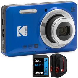 Kodak - PIXPRO FZ55 Digital Camera Blue + Lexar 32GB Memory Card + Bag Camera Case Bundle