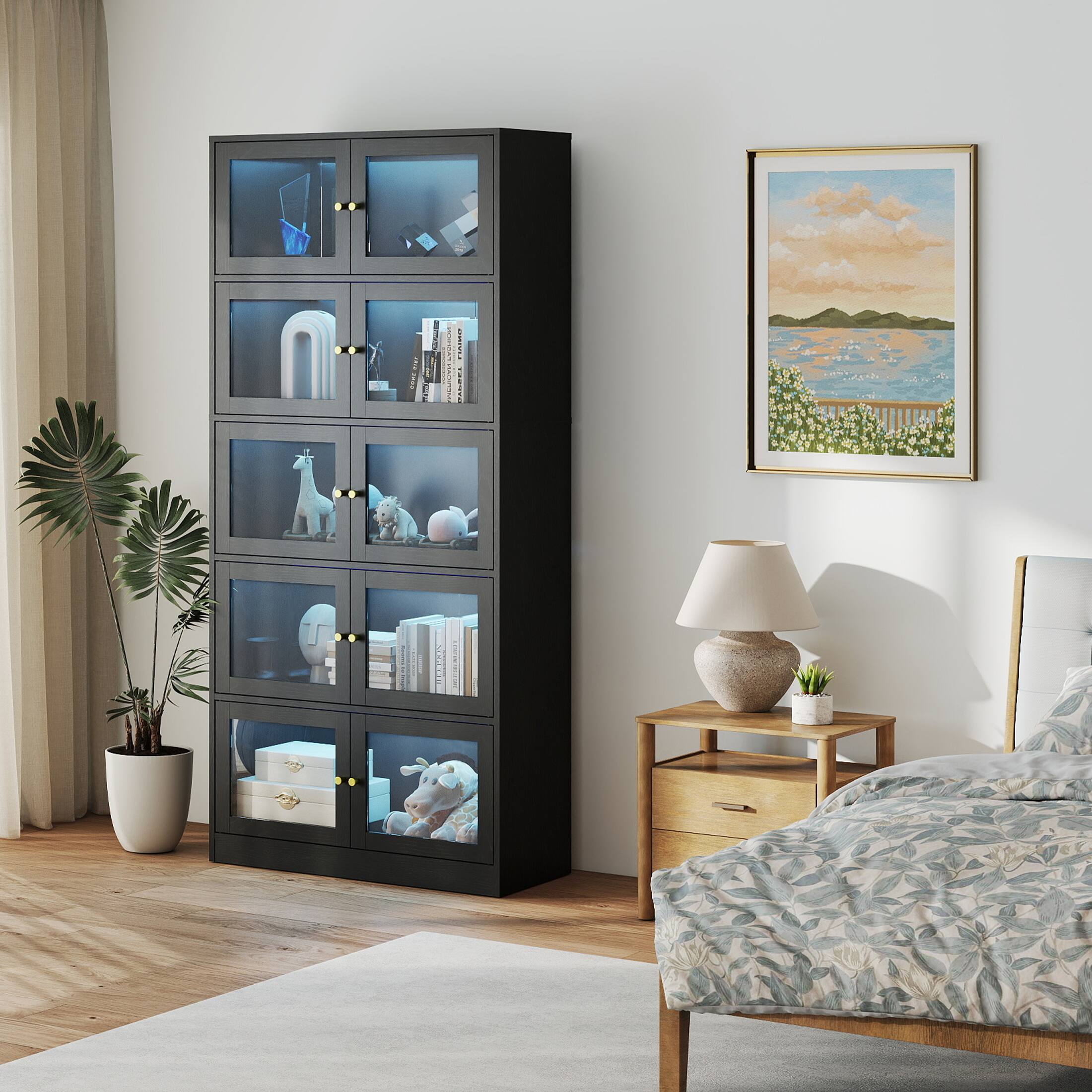 Alt View 7. Skyzoo - Skyzoo Display Cabinet with RGB LED Lights & Tempered Glass Doors, 5-Tier Curio Cabinet with Storage for Collectibles - Black.