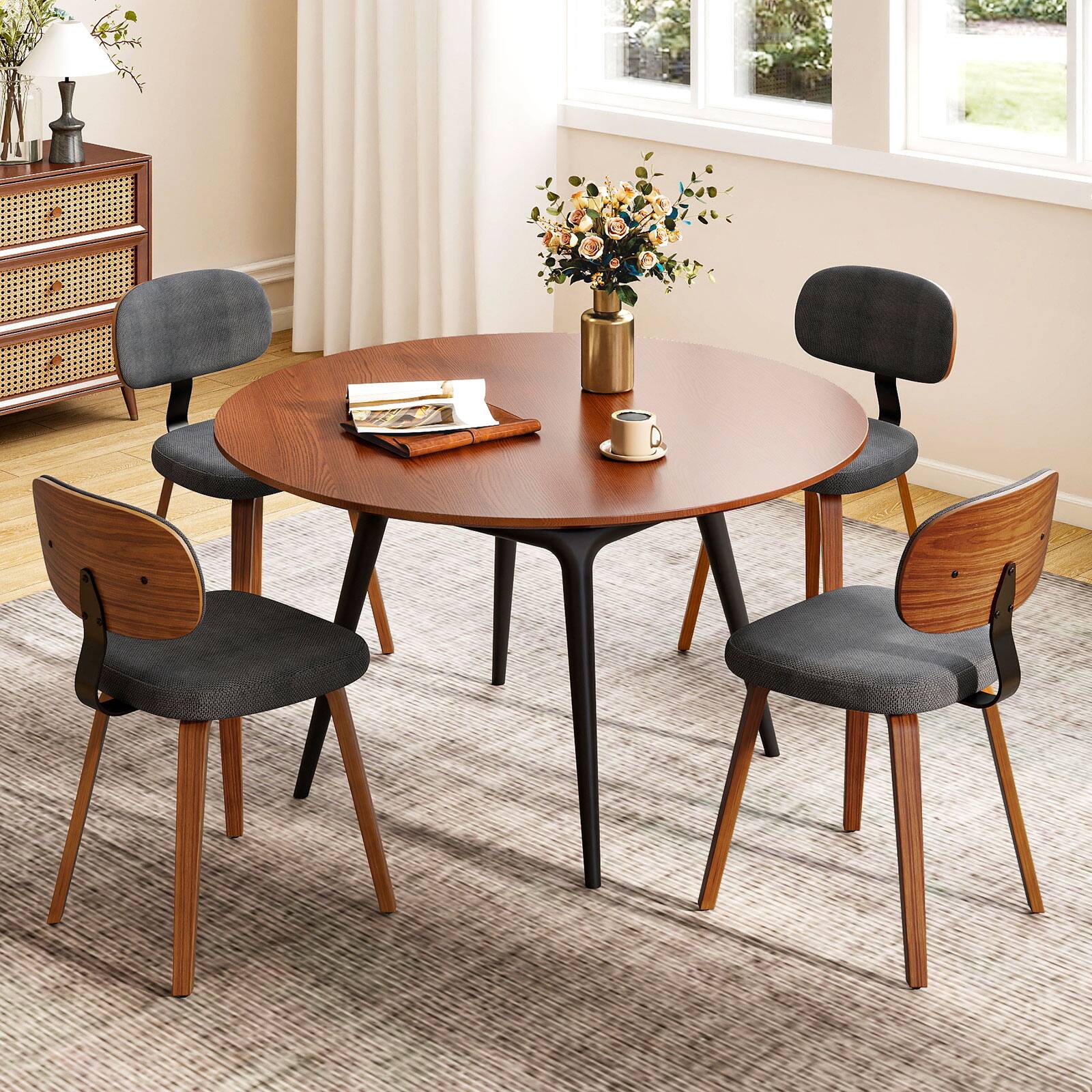 Alt View 7. Gymax - Gymax Dining Chairs Set of 2 w/Curved Backrest Padded Seat for Dining Room Living Room Walnut & Dark Grey - Grey.