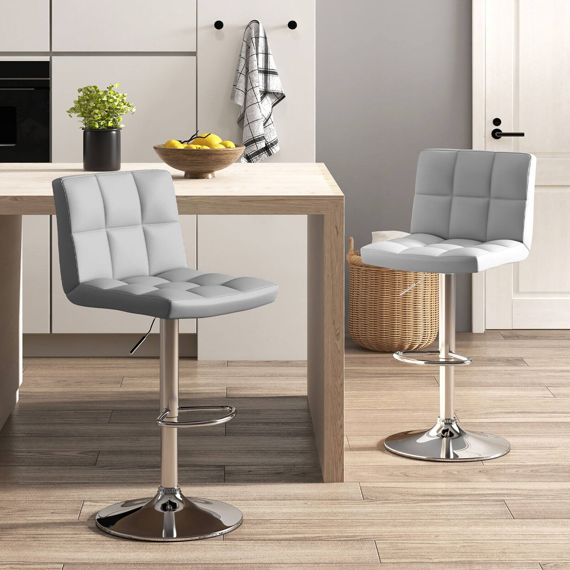 Alt View 1. Gymax - Gymax Set of 2 Adjustable Swivel Bar Stool Counter Height Bar Chair PU Leather Grey - Grey.