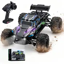 Sugift - 1:16 Scale 4WD High-Speed RC Car with LED Lights and Metal Chassis – 60KM/H All-Terrain Truck - Black