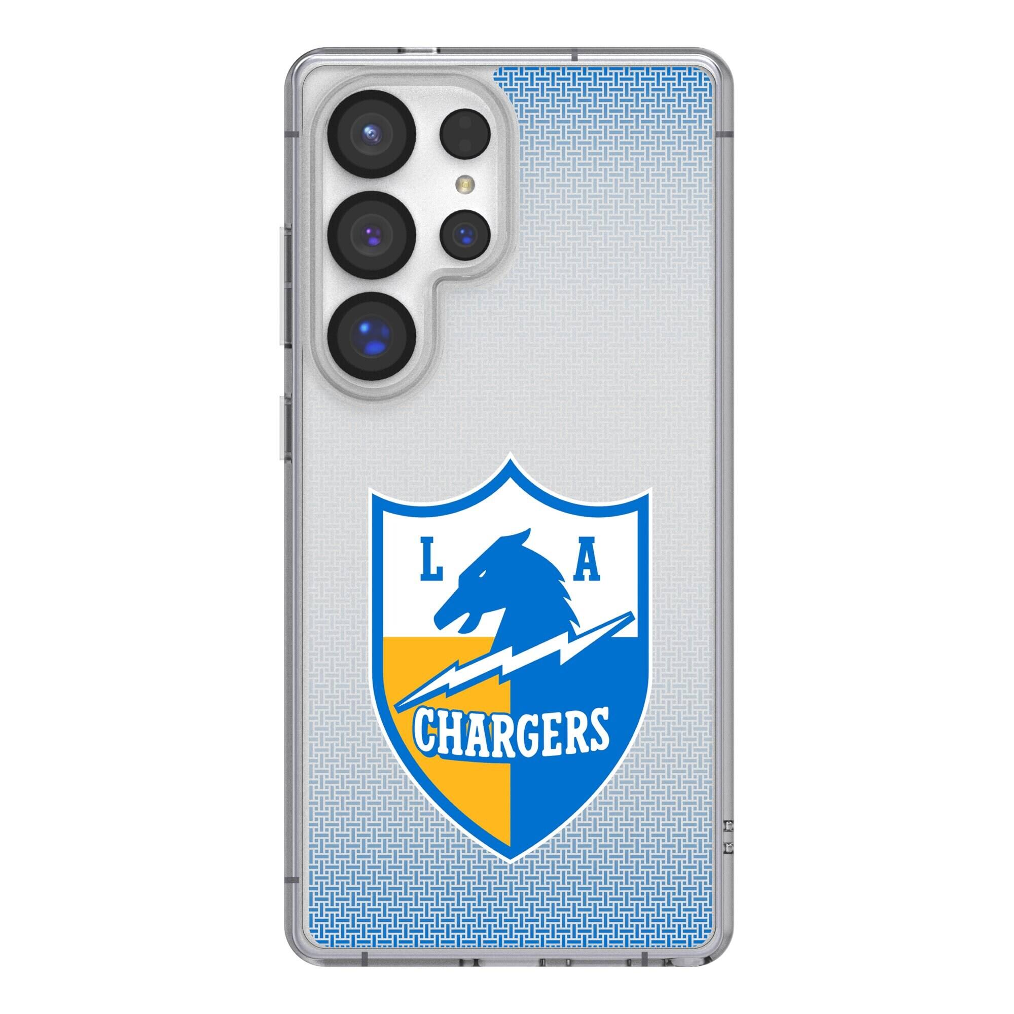 Front. Keyscaper - Los Angeles Chargers Linen Logo Galaxy Clear Case - S21 Plus - Multicolor.