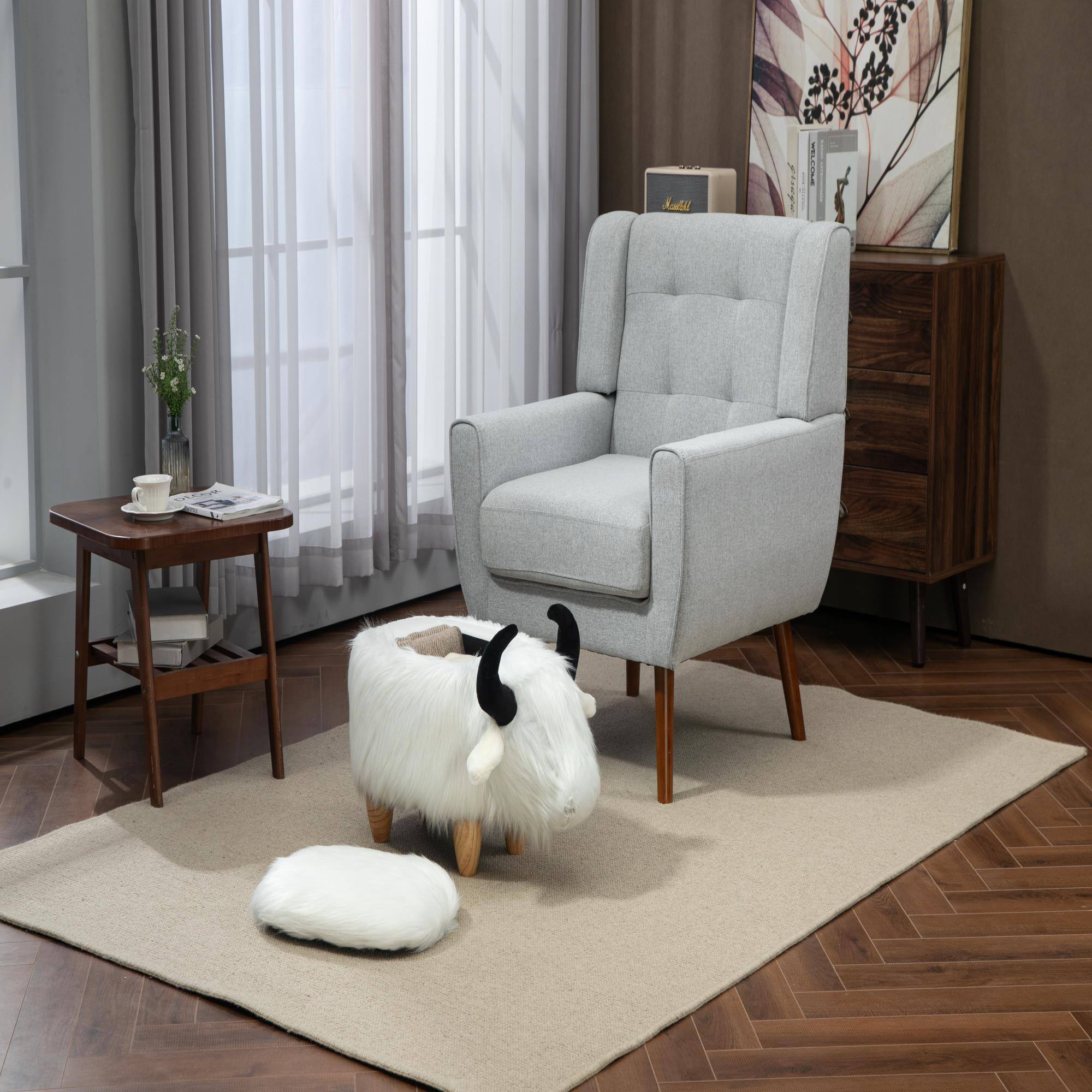 Alt View 3. Boyel Living - Harry the Buffalo Cow Storage Ottoman in White Plush Shaggy Faux Fur Hidden Storage Footstool - White.