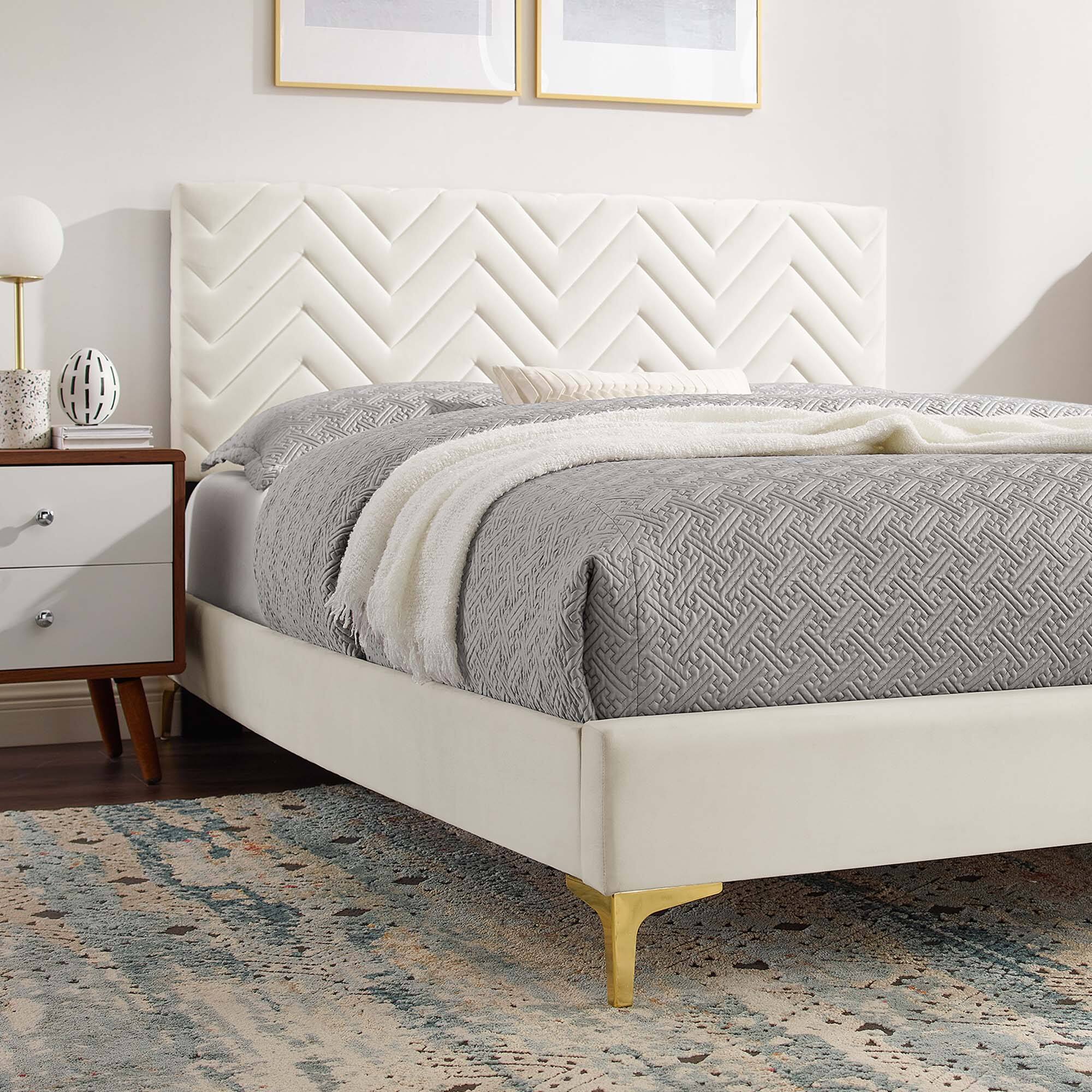 Alt View 5. Modway - Resort Upholstered Fabric Arched Round Full Platform Bed - White.