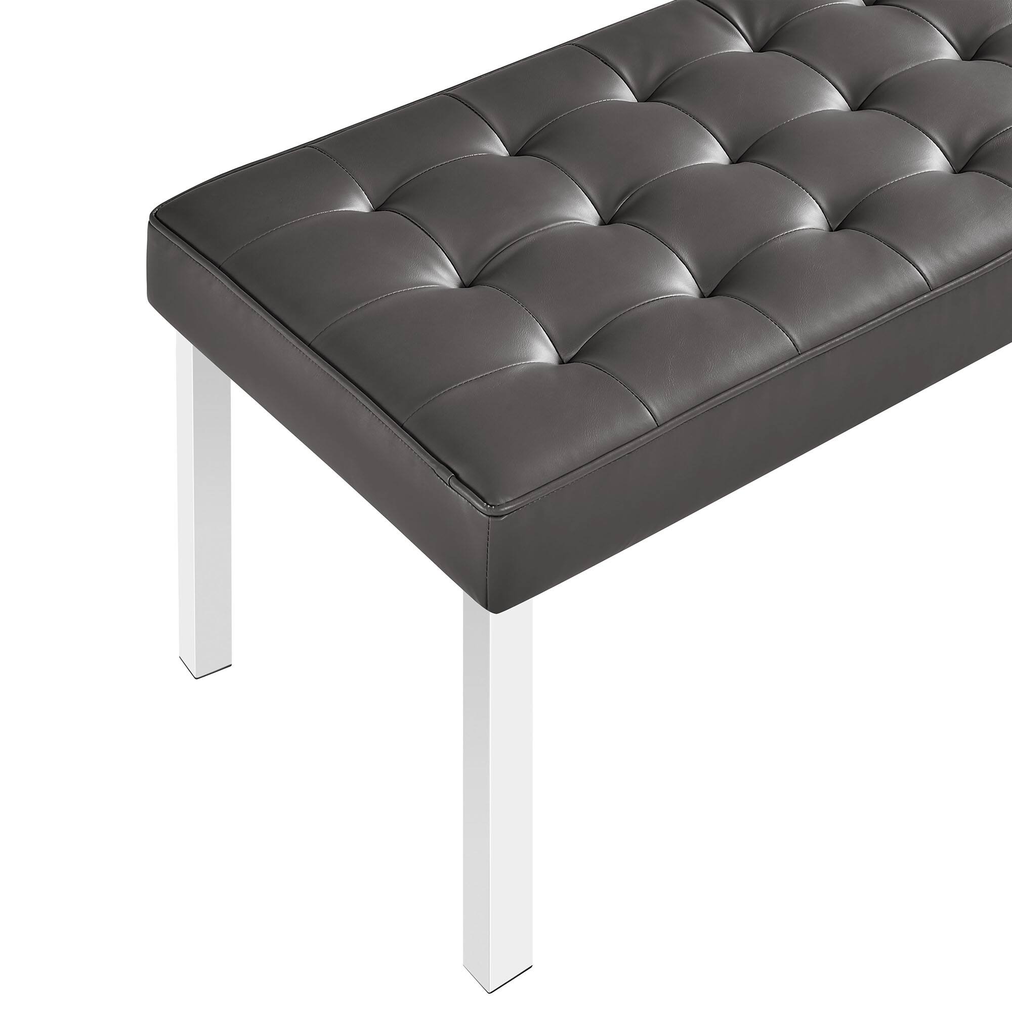 Alt View 4. Modway - Loft Tufted Vegan Leather Bench by Modway - Silver Gray.