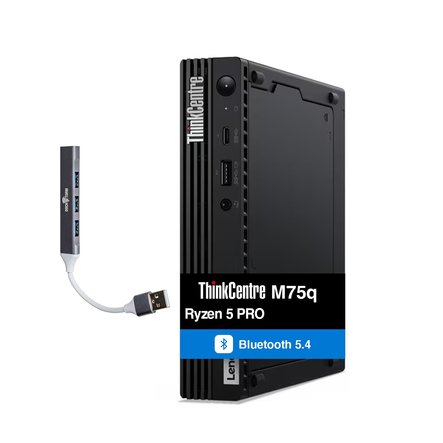 Lenovo - ThinkCentre M75q Mini Desktop (Ryzen 5 PRO 5650GE, 64GB, 2TB SSD, AMD Radeon, WiFi 6, Win 11 Pro) w/USB Hub - Black