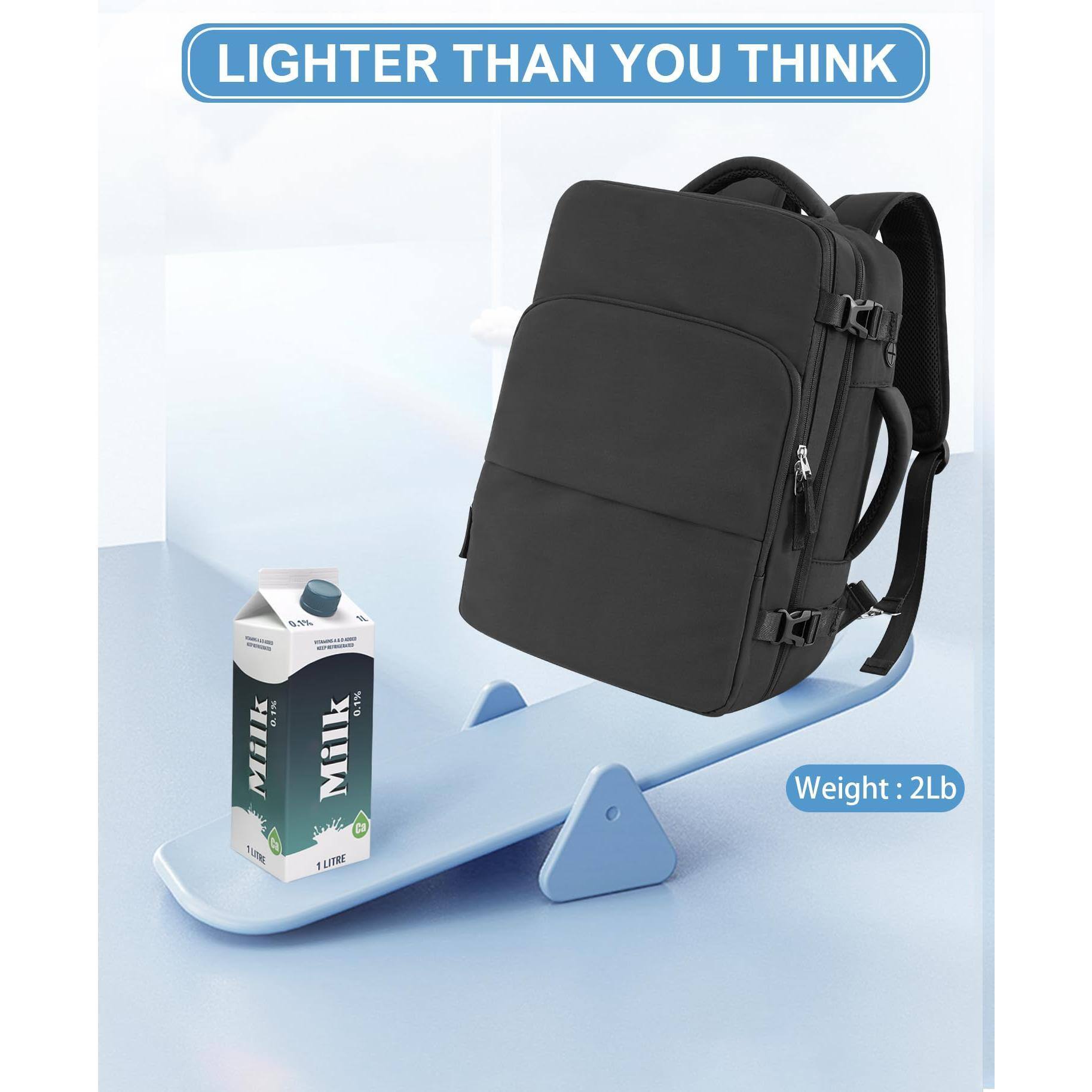 Alt View 5. Stamp n Camp - Travel Backpack For Men Women  Lightweight Personal Item Trave Bag Airlines Carry On With Usb Charging Port Durable - Black-X-Large.