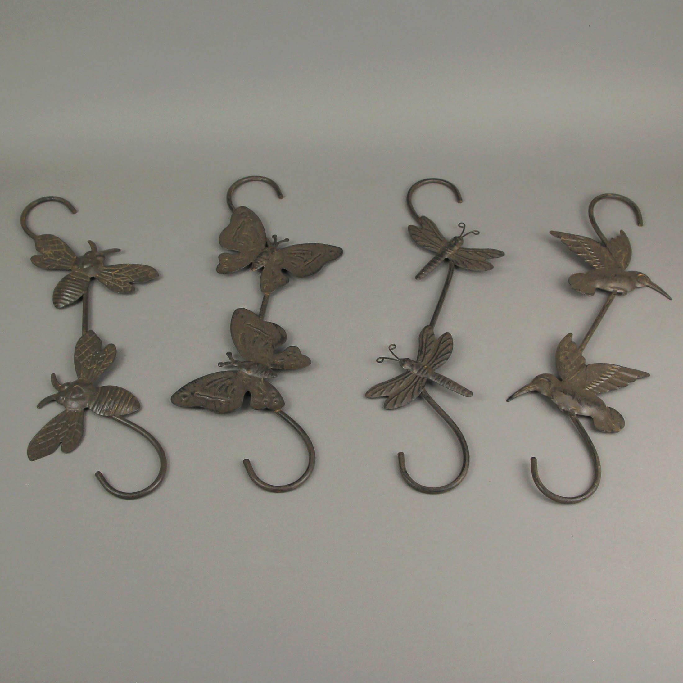 Alt View 4. Mayrich Company - Set of 4 Rustic Metal Hook Plant Hangers Hummingbird, Bee, Butterfly, Dragonfly - Brown.