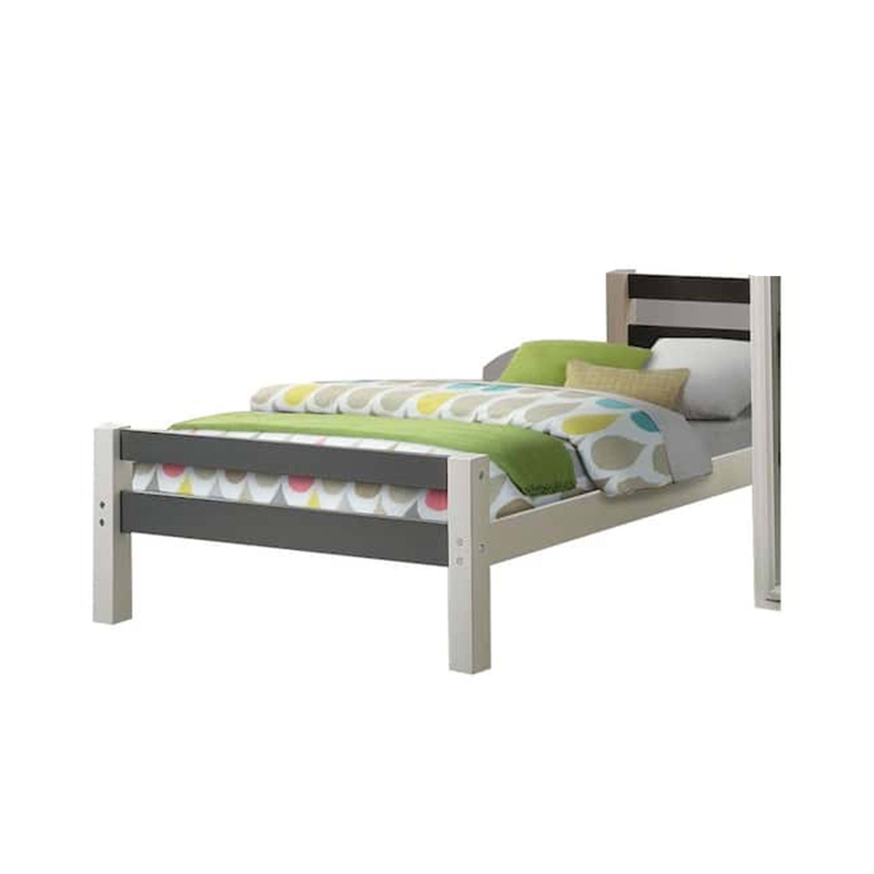 Alt View 1. Manhattan Lane - Robin Twin Size Bed, Transitional Style White and Gray Wood Frame - White, Gray.