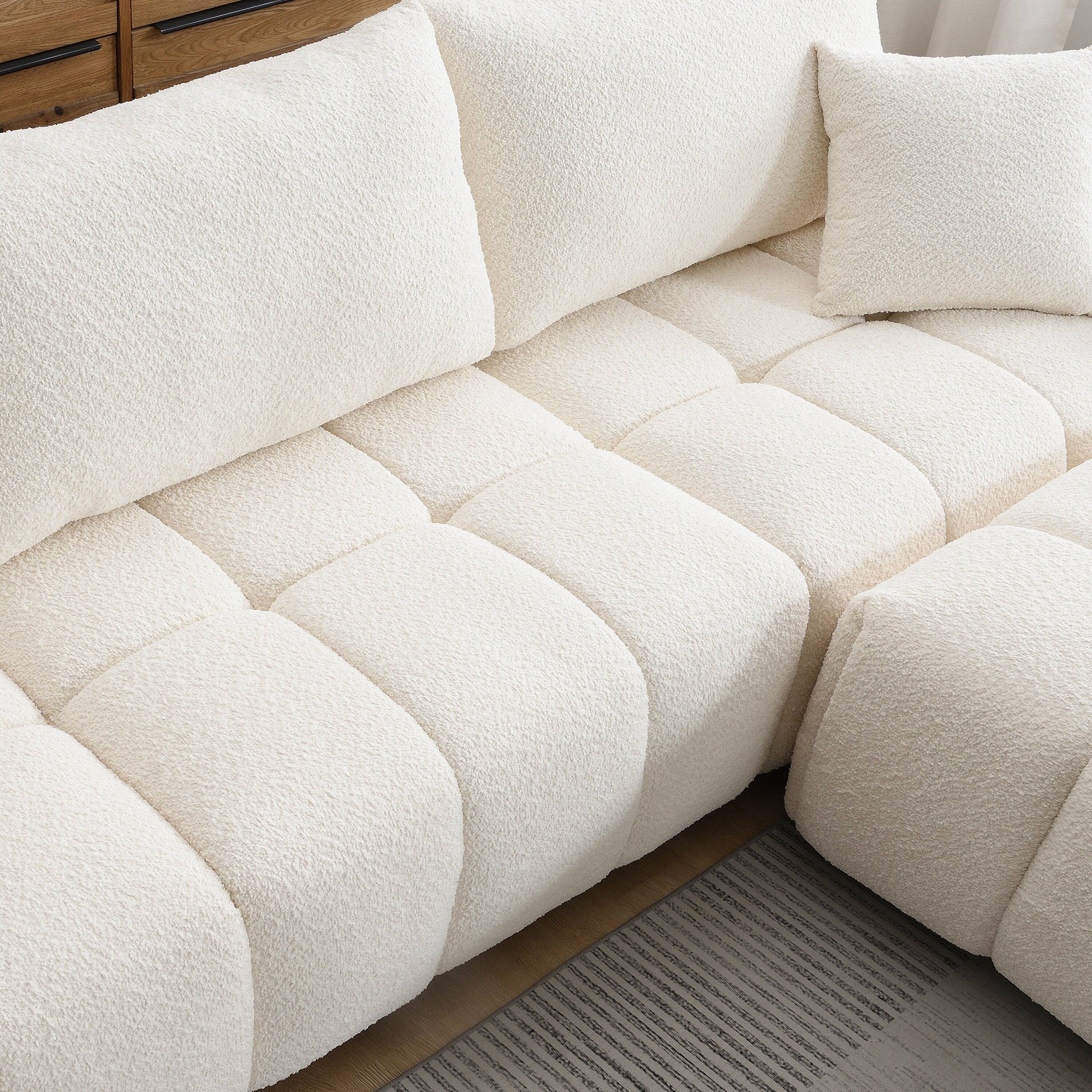 Alt View 3. Boyel Living - Modular Sectional Sofa L Shape Pull-line Design Boucle Cream 4 Seat - Cream.