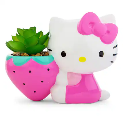 Front. Hello Kitty - Sanrio Hello Kitty Strawberry 5-Inch Planter With Artificial Succulent - Pink.