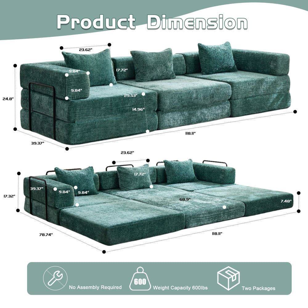 Product Dimension

- 39.37" (L) x 24.8" (H) x 23.62" (D)
- 118.11" (L) x 29.53" (D) x 14.96" (H)
- 68.9" (L) x 7.48" (D) x 18.11" (H)

No Assembly Required

Weight Capacity 600lbs

Two Packages