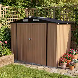 LAUSAINT HOME - 8x6 FT Galvanized Steel Shed Double Lockable Doors Gable Roof and Vent for Backyard Patio Garden - Brown