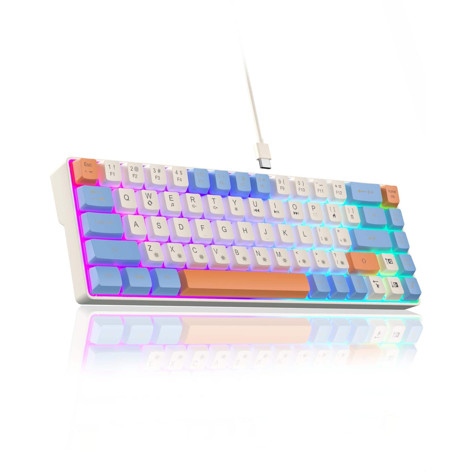 PARKER SLATER - 60 Percent Small Gaming Usb-c Wired Portable 68 Keys Compact Rgb Backlit Mini Keyboards For Business Trips Office Pc Ga - Blue&Orange
