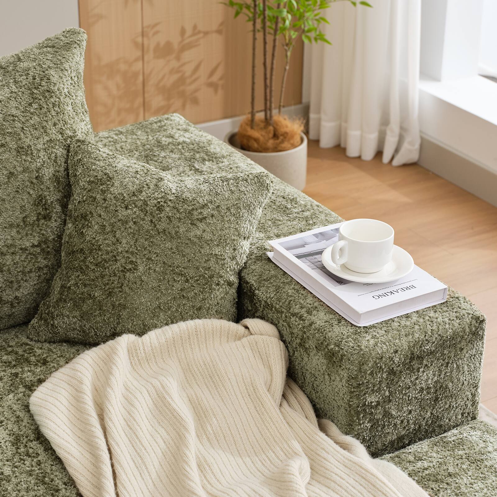 Alt View 5. Babevy - Modular Sectional Sofa with Chaise and Sleeper Bed Oversized Chenille Couch for 4 People L Shaped Convertible Sof - Green.