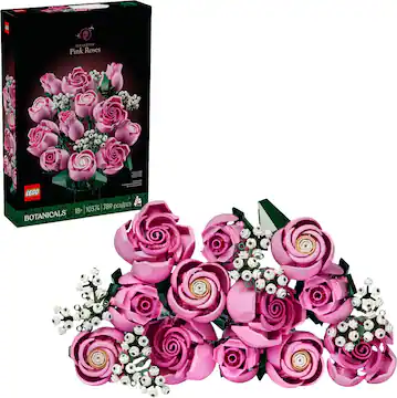 Botanicals Bouquet of Pink Roses Building Set for Adults, Valentine's Day Gift & Decor, 10374