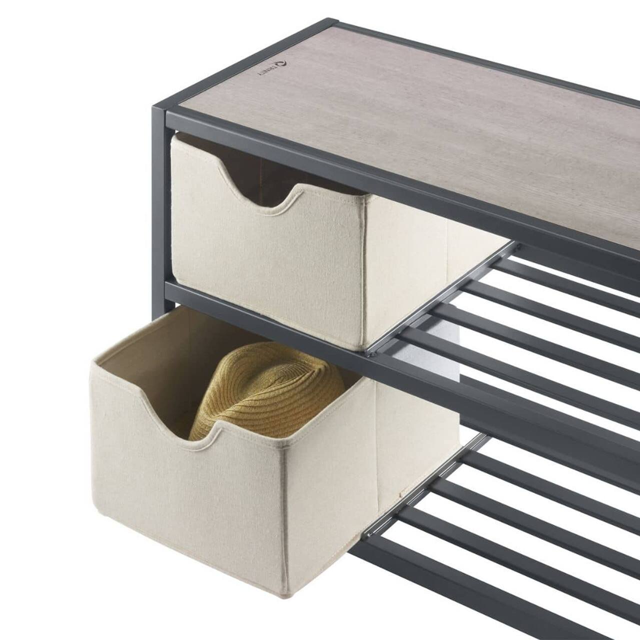 Alt View 12. TRINITY - 3-Tier Shoe Bench w/ Baskets Slate Gray - Slate Gray.