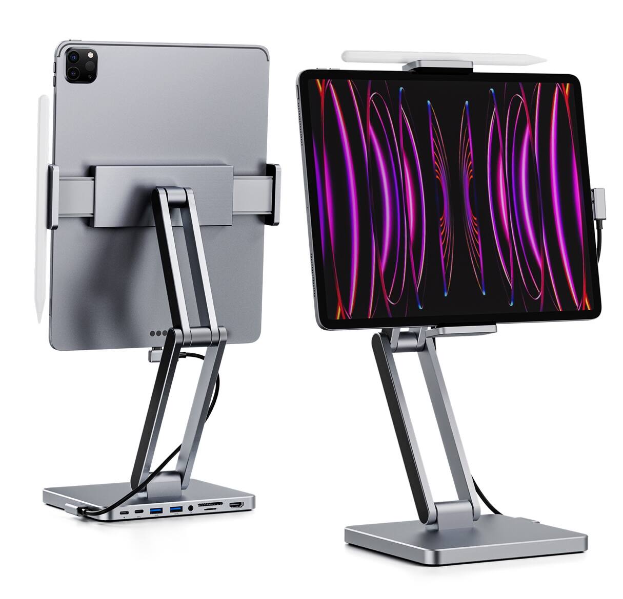 Alt View 1. INVZI - INVZI MagHub 3: 8-in-1 Docking Station Stand for iPad Pro and Tablet - Space Gray.