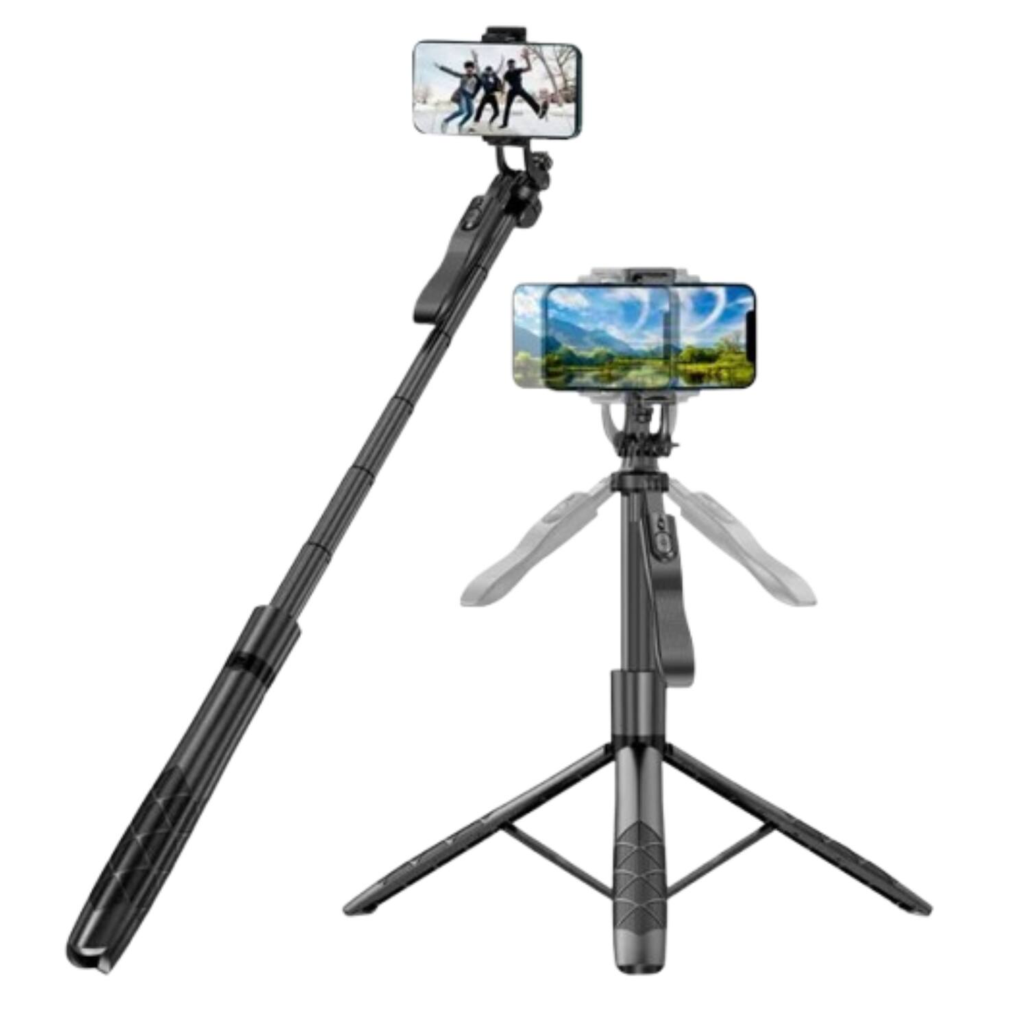 Front. Stock Preferred - 62" Phone Tripod & Selfie Stick with 3W LED Light and Bluetooth Remote - Black.