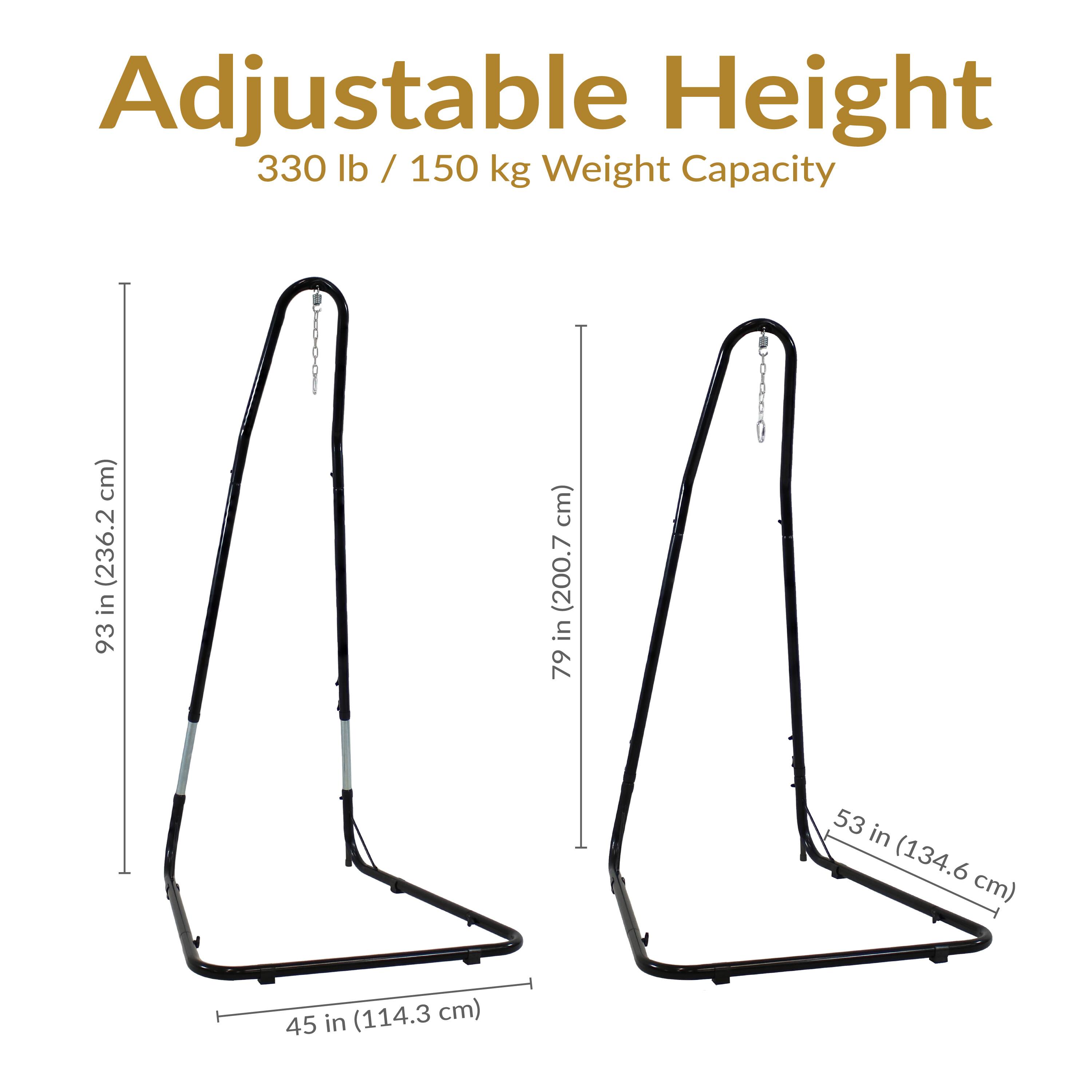 Adjustable Height  
330 lb / 150 kg Weight Capacity  

93 in (236.2 cm)  
79 in (200.7 cm)  
53 in (134.6 cm)  

45 in (114.3 cm)