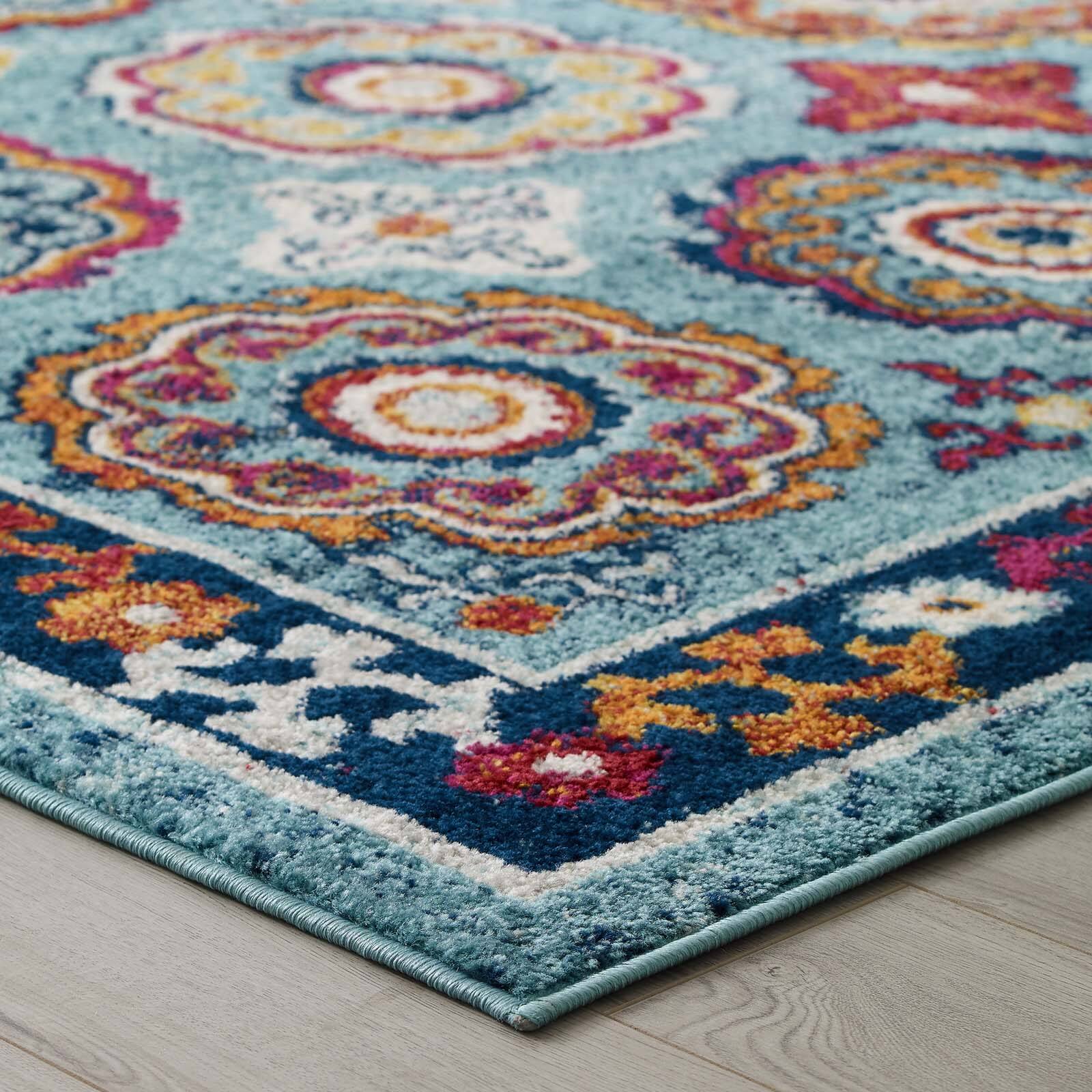 Back. Modway - Entourage Odile Distressed Floral Moroccan Trellis Area Rug - Blue Red Orange Yellow.