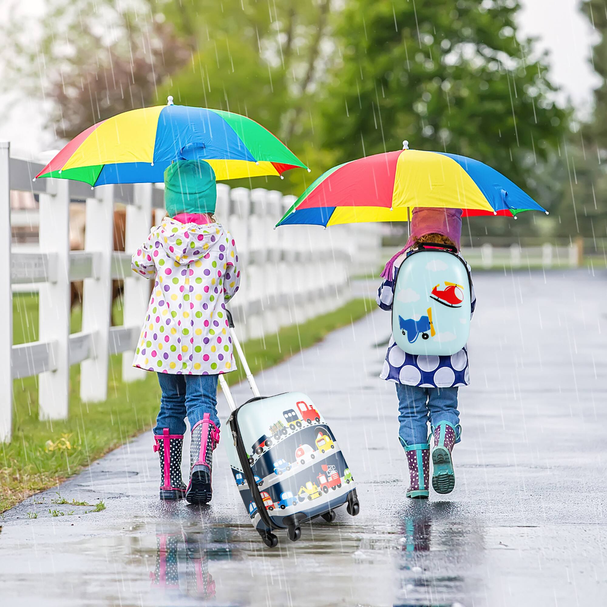 Alt View 12. Costway - 2PC Kids Carry On Luggage Set 12" Backpack and 16" Rolling Suitcase for Travel - Blue.