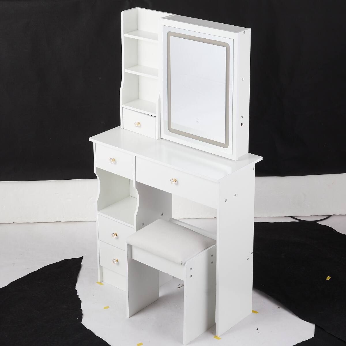 Loheer 29.2 inch small vanity table with cushioned stool, touch control ...