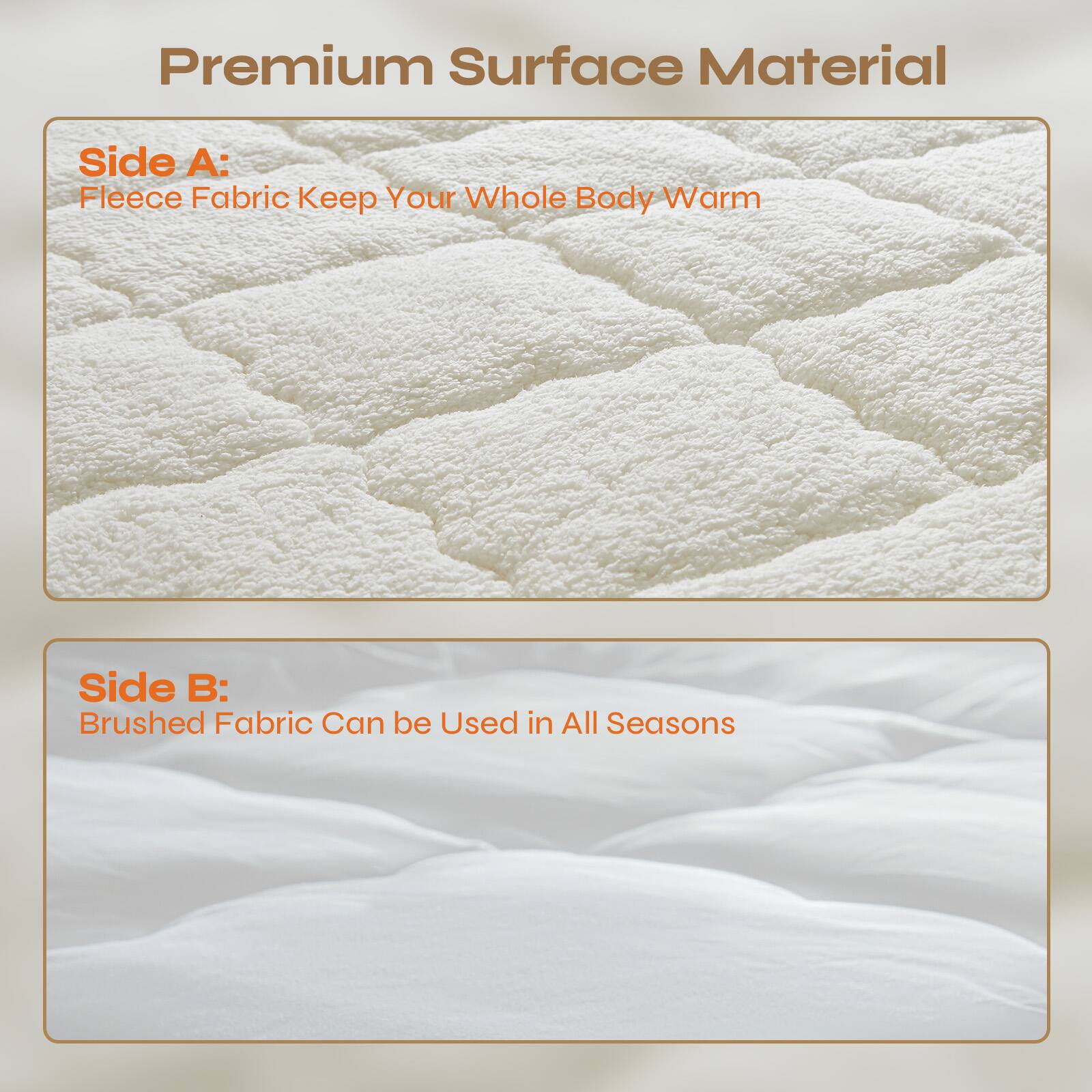 Premium Surface Material

Side A: Fleece Fabric Keep Your Whole Body Warm

Side B: Brushed Fabric Can be Used in All Seasons