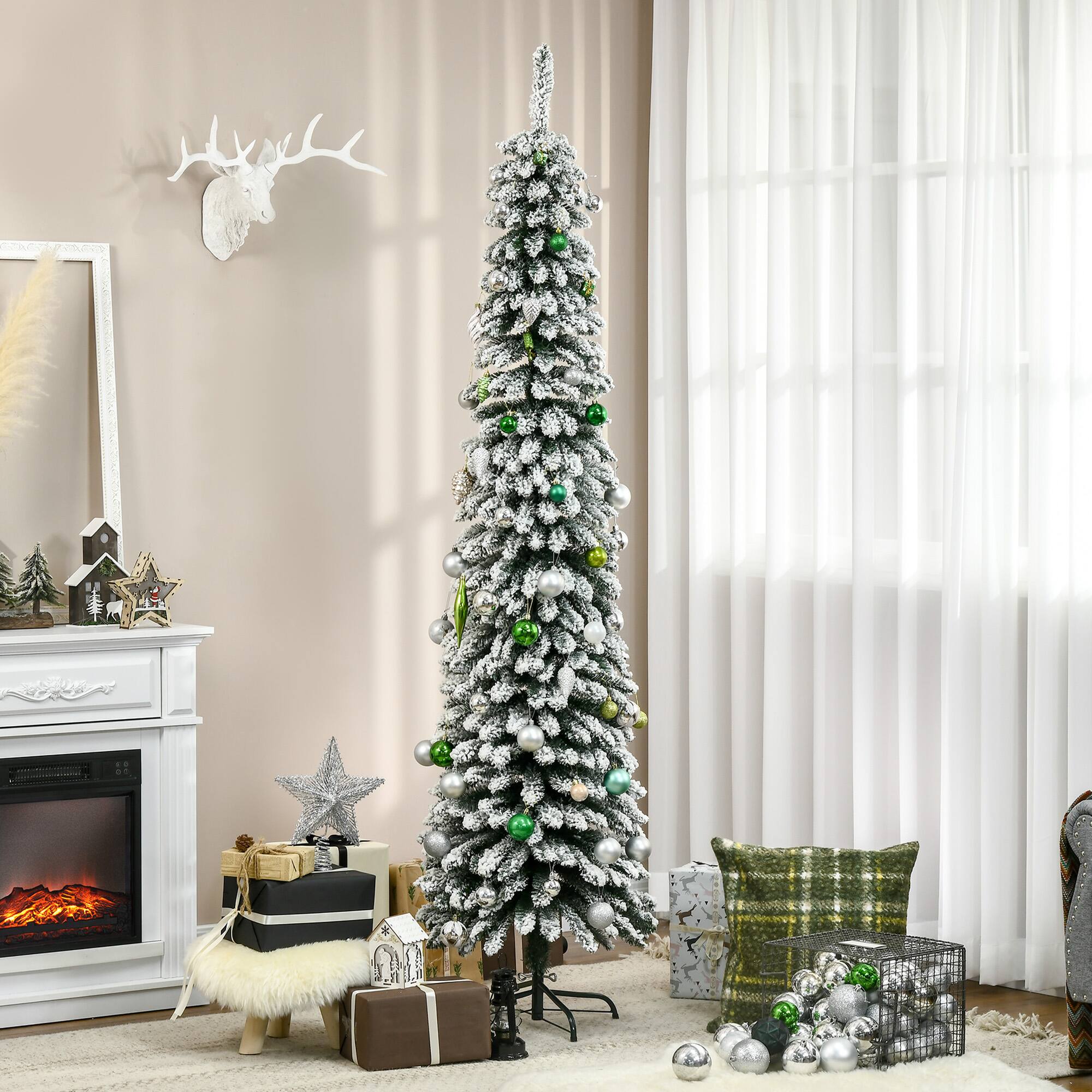 Alt View 1. Homcom - Tall Unlit Slim Pencil Xmas Tree - Green.
