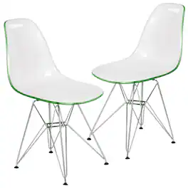 LeisureMod - Cresco 2-Pieces Acrylic Dining Chair with Ergonomic Curved Back and Floor Protectors - White Green