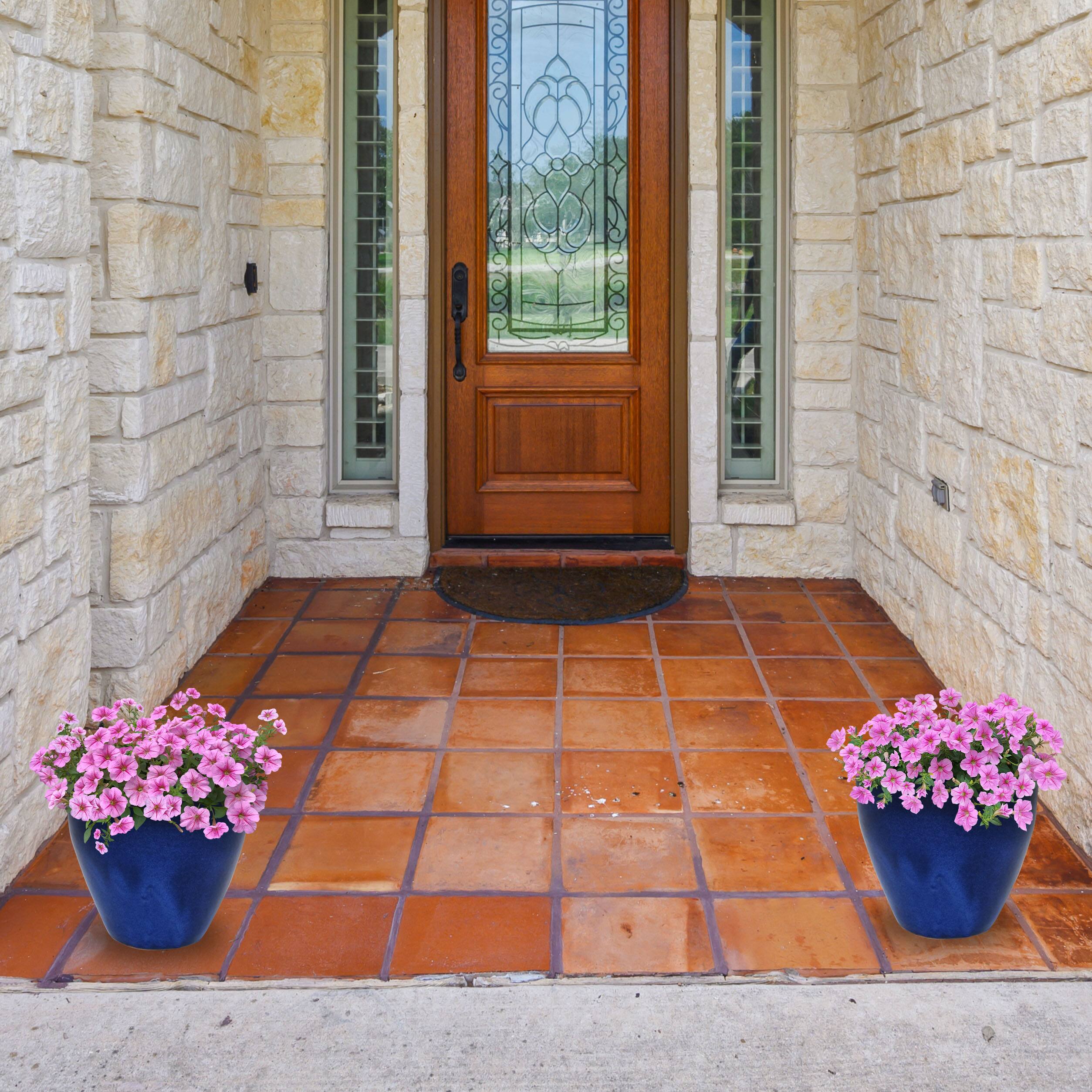 Alt View 7. Sunnydaze - 10 in Resort Glazed Ceramic Planter - Set of 2 - Imperial Blue.