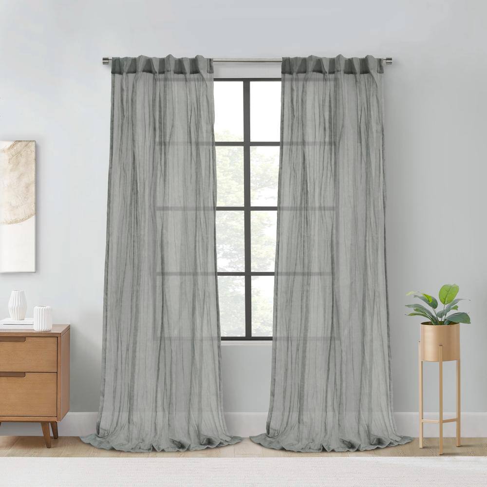 Angle. Commonwealth Home Fashions - Habitat Paloma Sheer Dual Header Stylish and Functional Curtain Panel 52" x 95" Grey - Grey.
